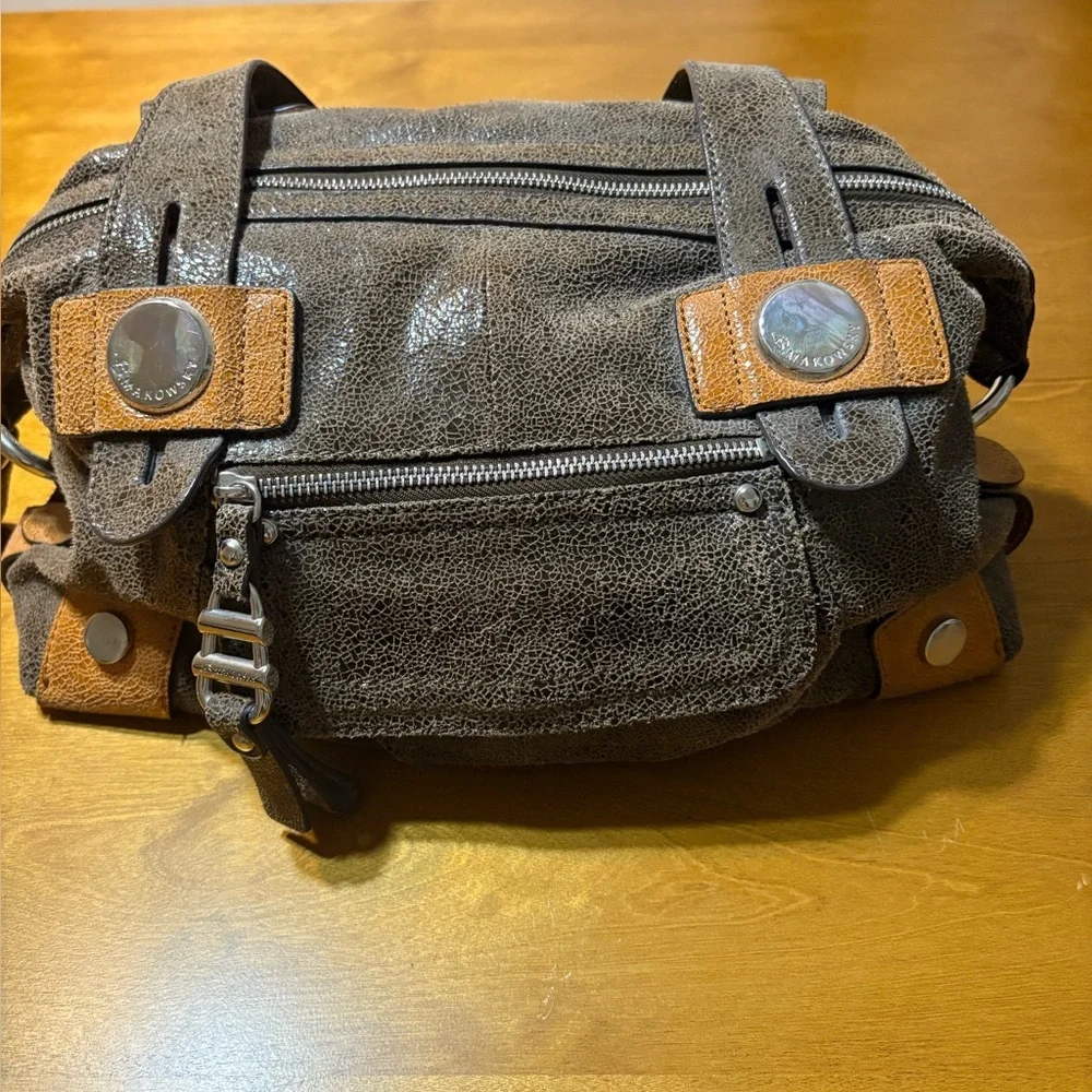 B. Makowsky Textured Brown and Tan Shoulder Bag - Picture 2 of 7